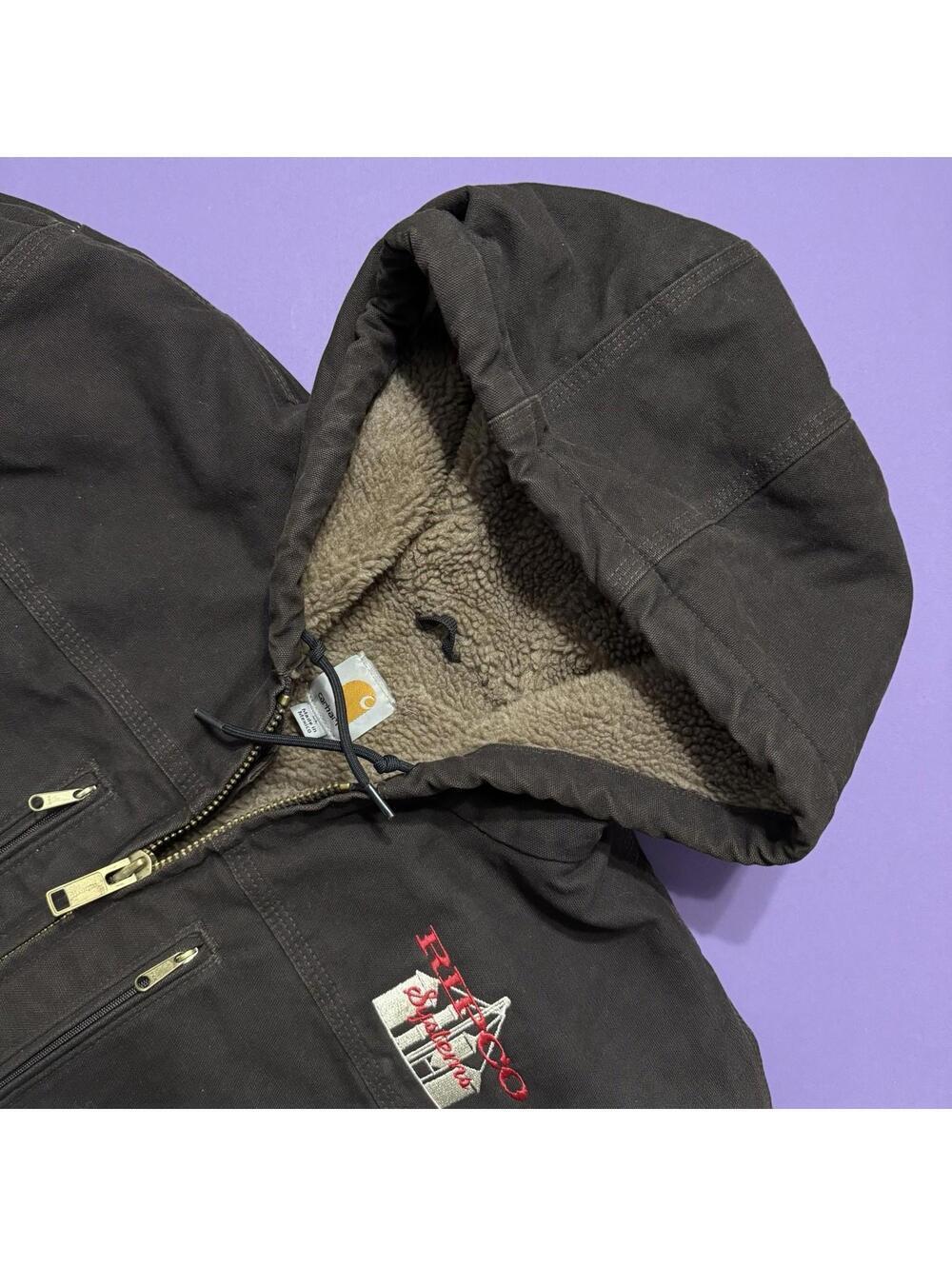 Carhart Coat C95 Dk Brown Duck Sherpa Lined Hooded Sandstone RIPCO Jacket Men XL
